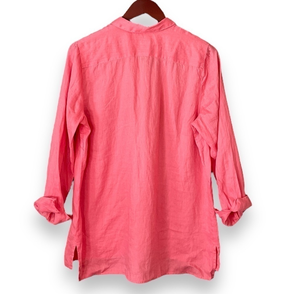 NWOT J.Jill Coral Love Linen Essential Button Down Collared Shirt Size Medium - Picture 3 of 7